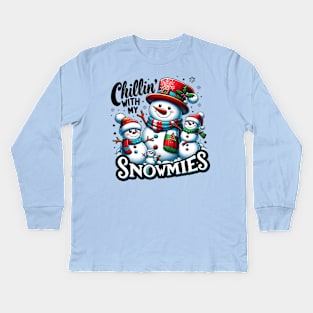 Chillin' With My Snowmies Snowman Christmas Design Kids Long Sleeve T-Shirt